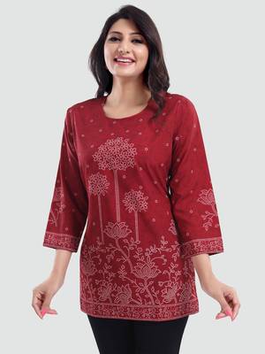 Red printed crepe short-kurtis 1