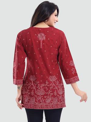 Red printed crepe short-kurtis 3