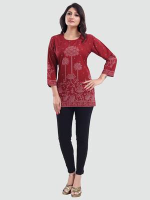 Red printed crepe short-kurtis 5