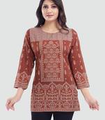 Brown printed crepe short-kurtis