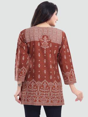 Brown printed crepe short-kurtis 3