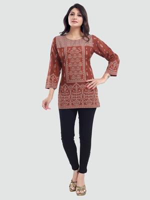 Brown printed crepe short-kurtis 5