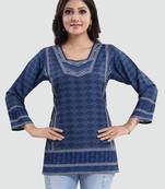 Blue printed crepe short-kurtis