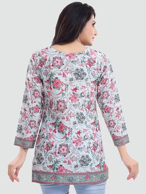 Cream printed crepe short-kurtis 3
