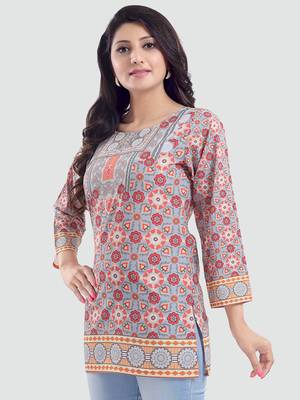 Multicolor printed crepe short-kurtis 2