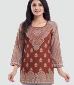 Brown printed crepe short-kurtis