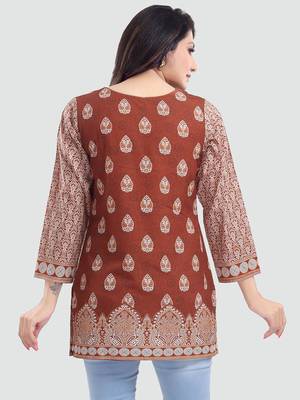Brown printed crepe short-kurtis 3