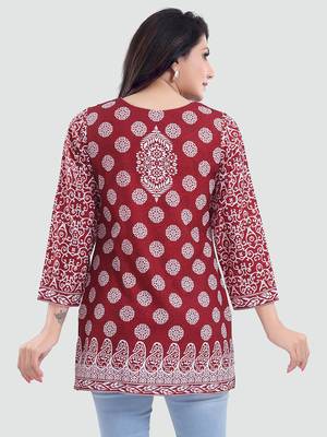 Red printed crepe short-kurtis 3