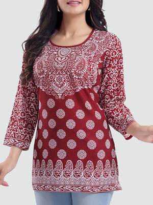 Red printed crepe short-kurtis 4