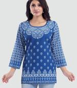 Blue printed crepe short-kurtis
