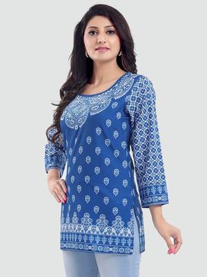 Blue printed crepe short-kurtis 2