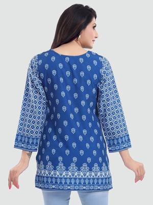 Blue printed crepe short-kurtis 3