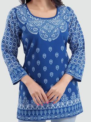 Blue printed crepe short-kurtis 4