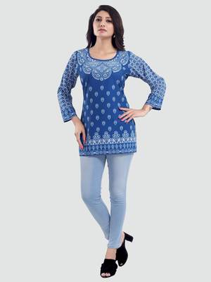 Blue printed crepe short-kurtis 5