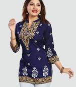 Blue printed crepe short-kurtis