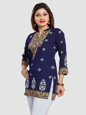 Blue printed crepe short-kurtis 2