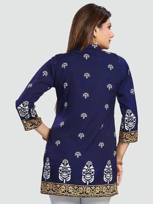 Blue printed crepe short-kurtis 3