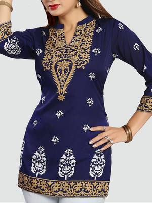 Blue printed crepe short-kurtis 4