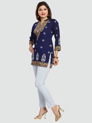 Blue printed crepe short-kurtis 5