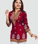 Red printed crepe short-kurtis
