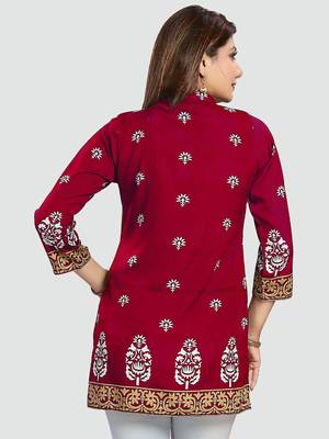Red printed crepe short-kurtis 3