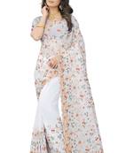 White embroidered georgette saree with blouse