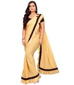 Gold plain faux lycra saree with blouse