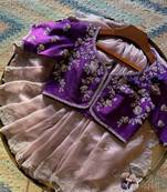 Peach embroidered georgette saree with blouse