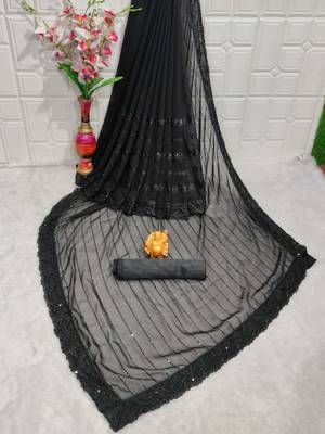 Black embroidered georgette saree with blouse 2