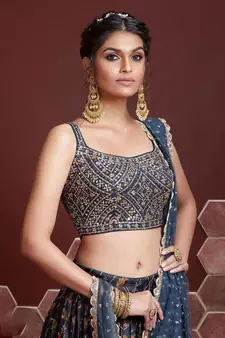 blue silk bandhani lehenga set choli with dupatta with zari work