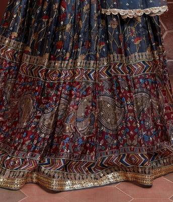 blue silk bandhani lehenga set choli with dupatta with zari work 3