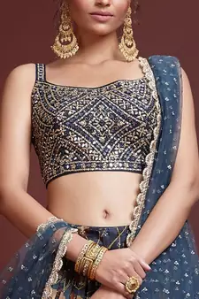 blue silk bandhani lehenga set choli with dupatta with zari work
