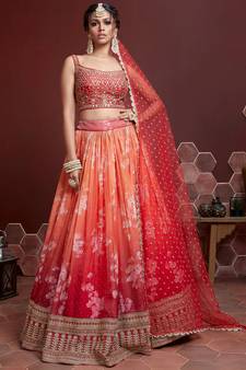 Gorgeous Orange Zari Embroidered Designer Organza Designer Lehenga Choli with Dupatta