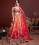 Gorgeous Orange Zari Embroidered Designer Organza Designer Lehenga Choli with Dupatta