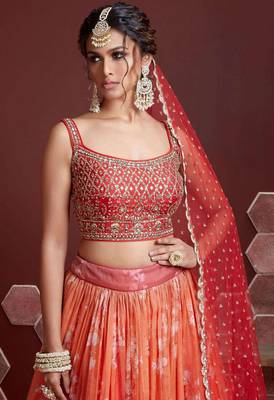 Gorgeous Orange Zari Embroidered Designer Organza Designer Lehenga Choli with Dupatta 2