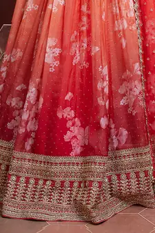 Gorgeous Orange Zari Embroidered Designer Organza Designer Lehenga Choli with Dupatta