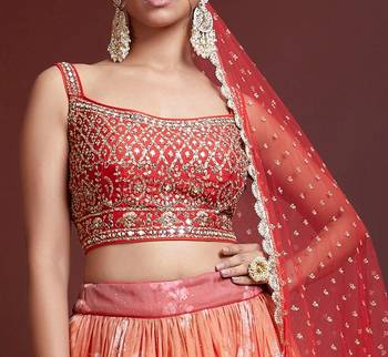Gorgeous Orange Zari Embroidered Designer Organza Designer Lehenga Choli with Dupatta 4