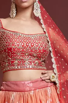 Gorgeous Orange Zari Embroidered Designer Organza Designer Lehenga Choli with Dupatta