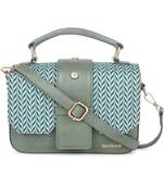 Green Printed Structured Satchel Bag