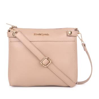 Beige Structured Solid Sling Bag- Extra Spacious Sling 1