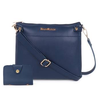 Blue Structured Solid Sling Bag with card hoder- Extra Spacious Sling with card holder 1