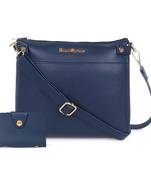 Blue Structured Solid Sling Bag with card hoder- Extra Spacious Sling with card holder