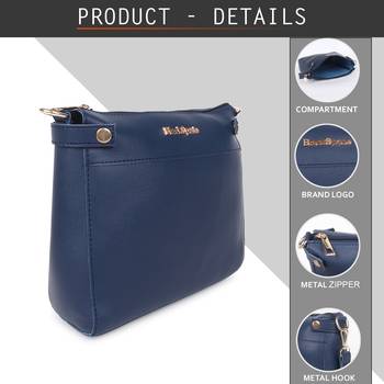 Blue Structured Solid Sling Bag with card hoder- Extra Spacious Sling with card holder 3