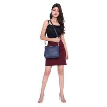 Blue Structured Solid Sling Bag with card hoder- Extra Spacious Sling with card holder 5