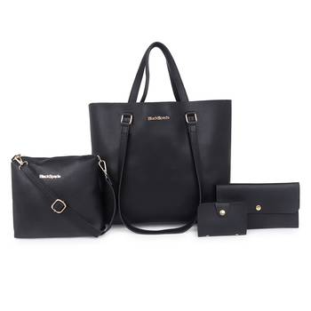 Black Structured Solid Shoulder Shopper Tote Bag with Sling ,wallet pouch and card holder- 1
