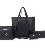 Black Structured Solid Shoulder Shopper Tote Bag with Sling ,wallet pouch and card holder-