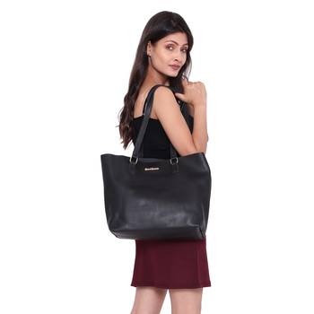 Black Structured Solid Shoulder Shopper Tote Bag with Sling ,wallet pouch and card holder- 4