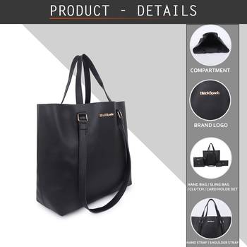 Black Structured Solid Shoulder Shopper Tote Bag with Sling ,wallet pouch and card holder- 5