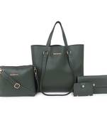 Green Structured Solid Shoulder Shopper Tote Bag with Sling ,wallet pouch and card holder