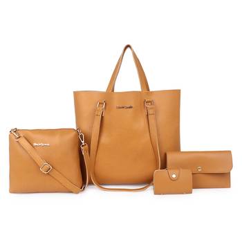 Yellow Mustard Structured Solid Shoulder Shopper Tote Bag with Sling ,wallet pouch and card holder 1